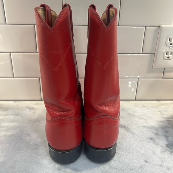 Justin L3055 Womens 7 B Red Leather Round Toe Ropers Western Cowboy Boots - Picture 4 of 8